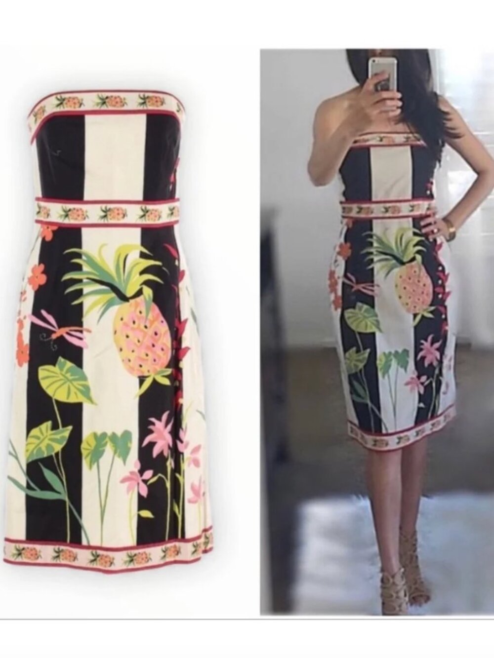 J.Crew Vintage 2004 Strapless Pineapple Floral min Print Shift Dress 4